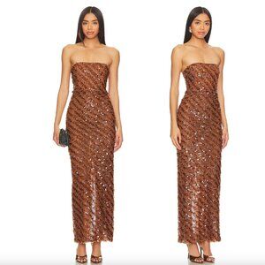 NEW Camila Coelho Cartagena Maxi Dress in Caramel Brown Sequin Strapless Gown